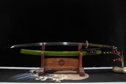 Willow Whisper: Hand Forged Japanese Katana T10 Steel Clay Tempered Blade Green Saya