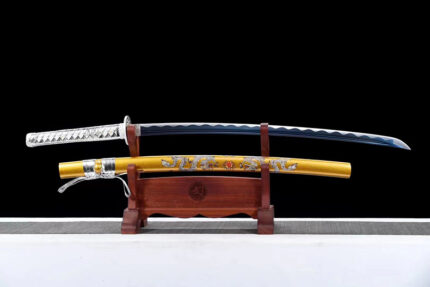 Sun Blade: Hand Forged Japanese Katana Blue Forged 1060 Steel Blade Yellow Saya