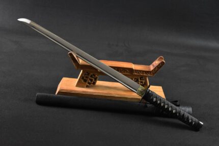 Night Raid Stiletto: Hand Forged Japanese Katana Carbon Steel Blade Black Saya