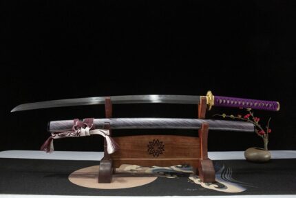 Fox Shadow: Hand Forged Japanese Katana Pattern Steel T10 Core Clay Tempered Blade Grey Saya