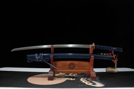 Big Fish Begonia: Hand Forged Japanese Katana Damascus Phoenix Tail Steel Blade Blue Black Saya