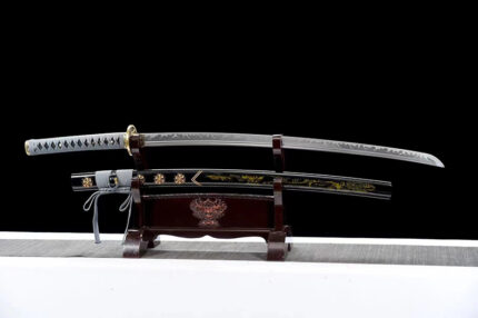 Lead Moon: Hand Forged Japanese Katana 1095 Steel Blade Black Saya