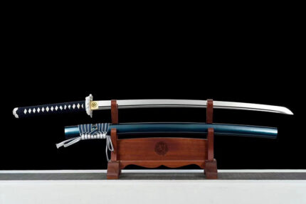 Azure Verdict: Hand Forged Japanese Katana T10 Steel Ultra Bright Mirror Polish Blade Dark Blue Saya